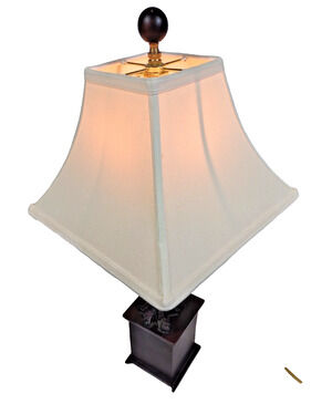 22" Vintage Bronze Parrot Parakeet Figural Table Lamp w Square Shade Square Base